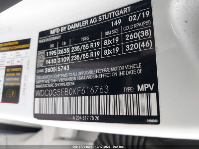 WDC0G5EB0KF616763 Mercedes-Benz Glc Glc 350e