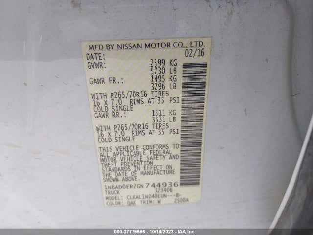 Nissan FRONTIER S 2016 1N6AD0ER2GN744936 Image 9