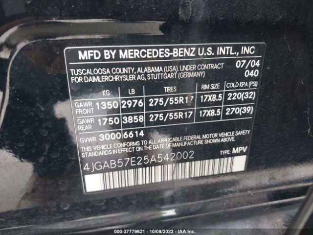 2005 MERCEDES-BENZ M-CLASS 4JGAB57E25A542002 Photo 8