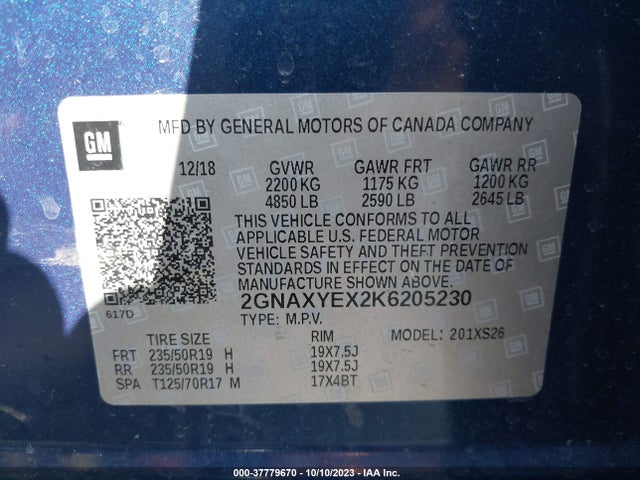 Chevrolet Equinox Premier 2019 2GNAXYEX2K6205230 Image 9