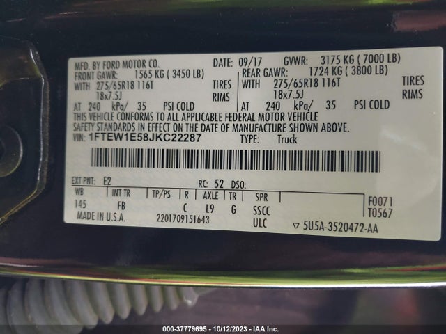 Ford F-150 Xlt 2018 1FTEW1E58JKC22287 Image 9