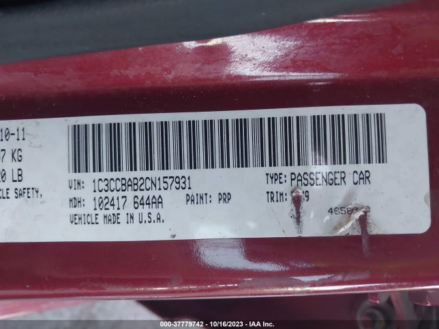 2012 CHRYSLER 200 LX VIN: 1C3CCBAB2CN157931