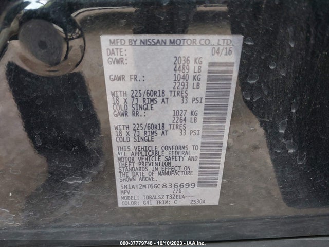 2016 NISSAN ROGUE SL VIN: 5N1AT2MT6GC836699