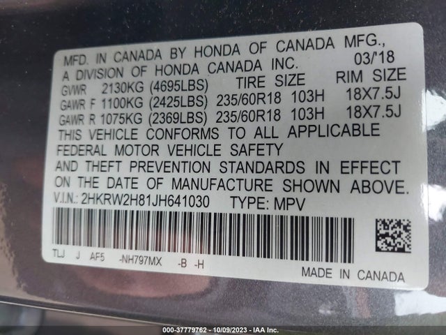 Honda Cr-v Ex-l 2018 2HKRW2H81JH641030 Image 9