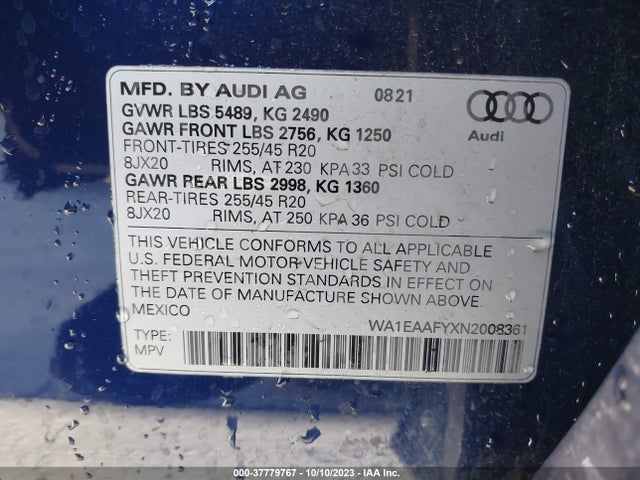 WA1EAAFYXN2008361 Audi Q5 S Line Premium Plus