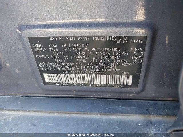 Subaru Outback 2.5i Limited 2014 4S4BRBNC9E3286588 Image 9