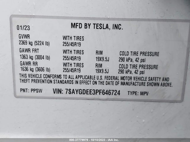 Tesla Model Y Long Range 2023 7SAYGDEE3PF646724 Image 9