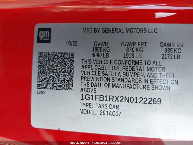 Chevrolet Camaro Rwd  1lt 2022 1G1FB1RX2N0122269 Image 9