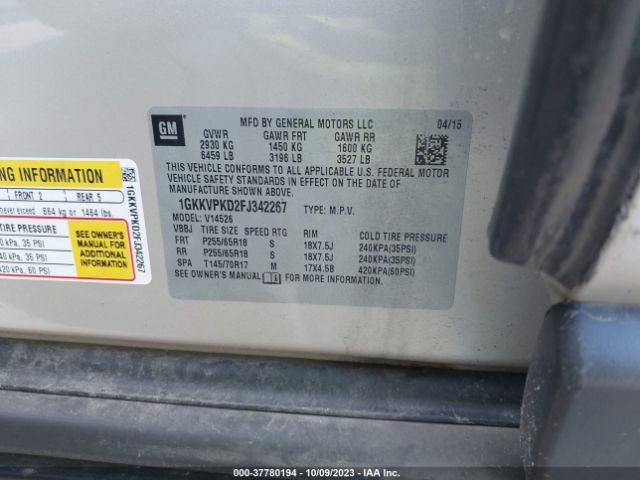 1GKKVPKD2FJ342267 GMC ACADIA SLE