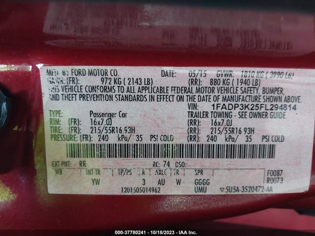 Ford FOCUS SE 2015 1FADP3K25FL294814 Image 9