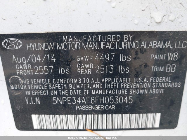 2015 HYUNDAI SONATA 2.4L SPORT VIN: 5NPE34AF6FH053045