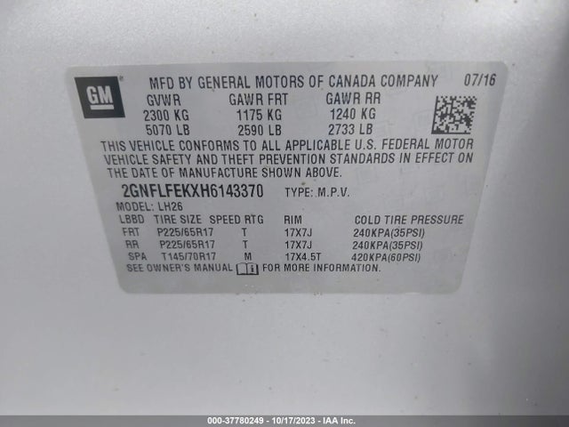 Chevrolet EQUINOX LT 2017 2GNFLFEKXH6143370 Image 9