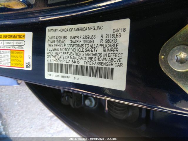 1HGCV1F15JA154415 Honda Accord Sedan Lx 1.5t