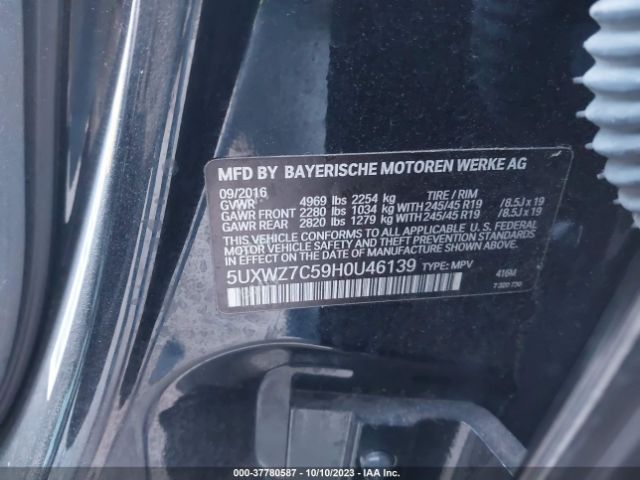 5UXWZ7C59H0U46139 BMW X3 Sdrive28i