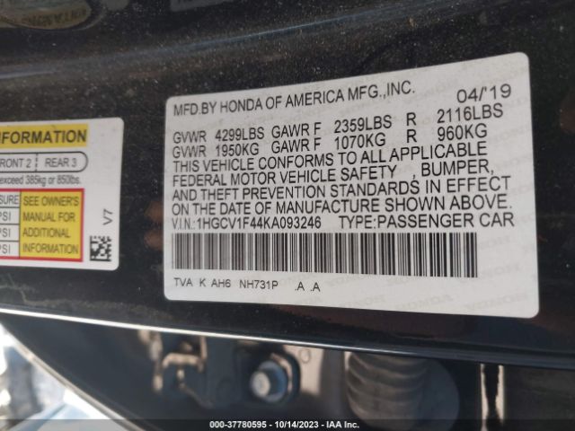 1HGCV1F44KA093246 Honda Accord Sedan Ex 1.5t