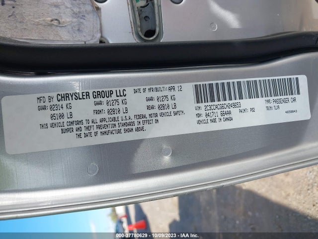 2012 CHRYSLER 300 LIMITED VIN: 2C3CCACG6CH249653