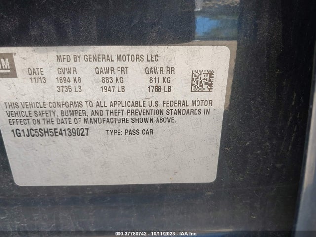 Chevrolet SONIC LT 2014 1G1JC5SH5E4139027 Image 9