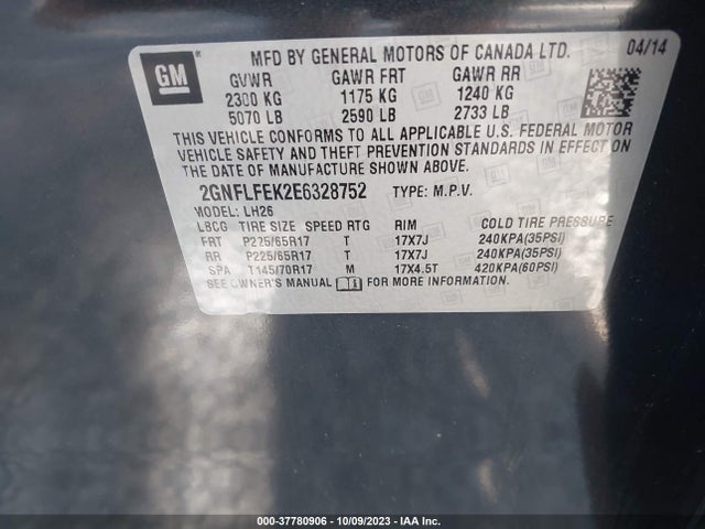 Chevrolet EQUINOX LT 2014 2GNFLFEK2E6328752 Image 9