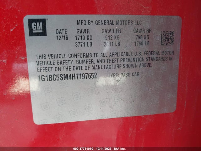 Chevrolet CRUZE LS 2017 1G1BC5SM4H7197652 Image 9