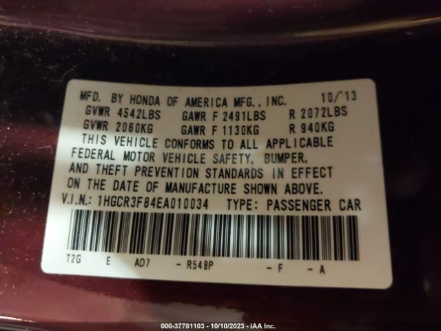 1HGCR3F84EA010034 Honda Accord Sedan Ex-l