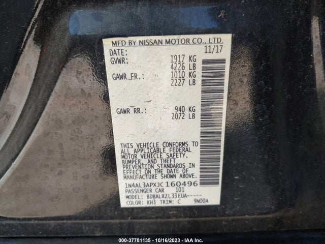 2018 NISSAN ALTIMA 2.5 SL VIN: 1N4AL3APXJC160496