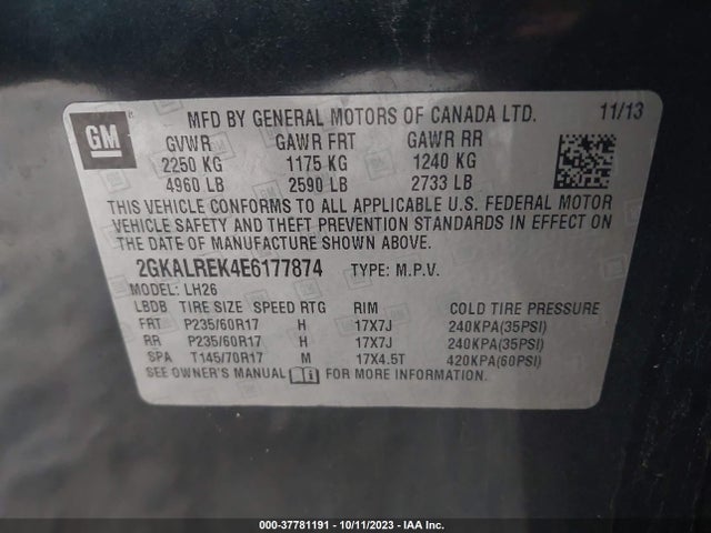 GMC Terrain Sle-2 2014 2GKALREK4E6177874 Image 9