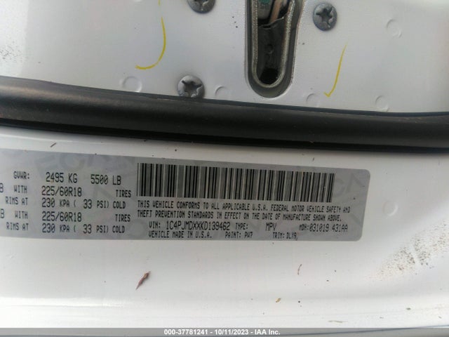 1C4PJMDXXKD139462 Jeep Cherokee Limited