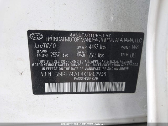Hyundai SONATA SE 2019 5NPE24AF4KH802938 Image 9
