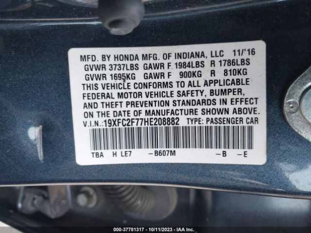 19XFC2F77HE208882 Honda Civic Sedan Ex