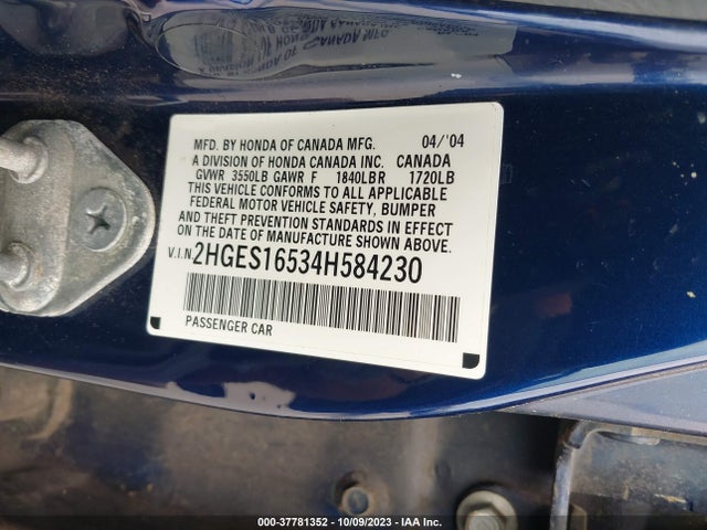 2004 HONDA CIVIC LX VIN: 2HGES16534H584230