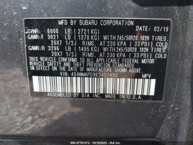 4S4WMAPD9K3457450 Subaru Ascent Limited