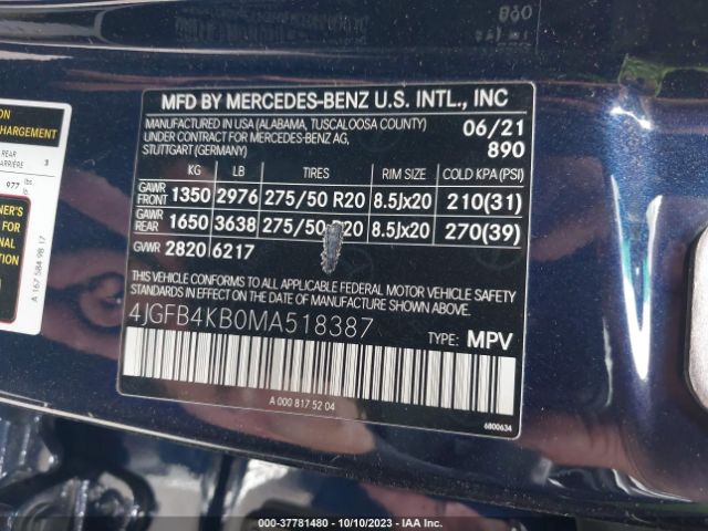 4JGFB4KB0MA518387 Mercedes-Benz Gle Gle 350