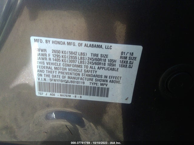 Honda Pilot Ex-l 2018 5FNYF6H58JB010119 Image 9