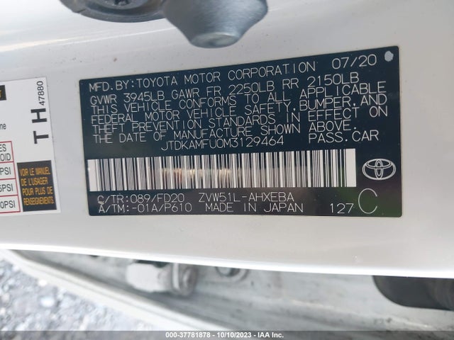 Toyota Prius L 2021 JTDKAMFU0M3129464 Image 9