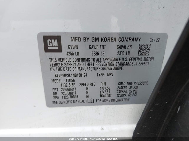 Chevrolet Trailblazer Lt 2022 KL79MPSL1NB108194 Image 9