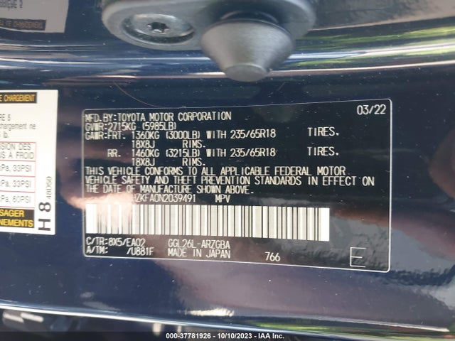 JTJHZKFA0N2039491 Lexus Rx Rx 350l