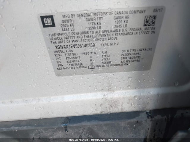 Chevrolet EQUINOX LT 2018 2GNAXJEV5J6140359 Image 9