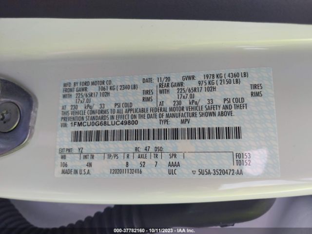 1FMCU0G68LUC49800 Ford ESCAPE SE