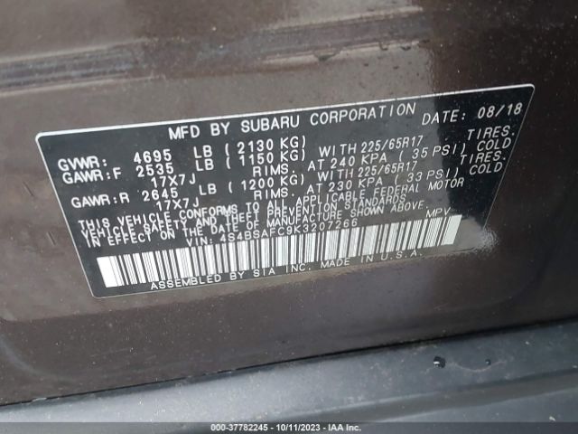 4S4BSAFC9K3207266 Subaru Outback Premium