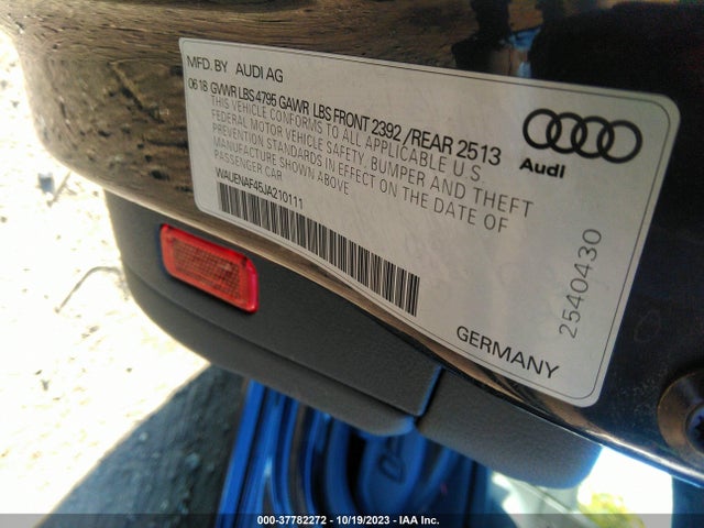 2018 AUDI A4 PREMIUM PLUS VIN: WAUENAF45JA210111