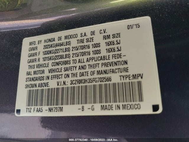 2015 HONDA CR-V LX VIN: 3CZRM3H35FG702566