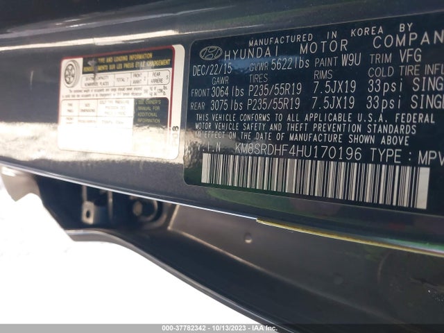 Hyundai Santa Fe Se Ultimate 2017 KM8SRDHF4HU170196 Image 9