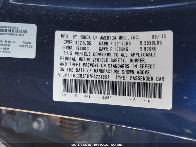 Honda Accord Ex-l 2015 1HGCR2F87FA224057 Image 9