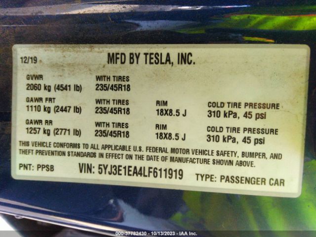 5YJ3E1EA4LF611919 Tesla Model 3 Standard Range