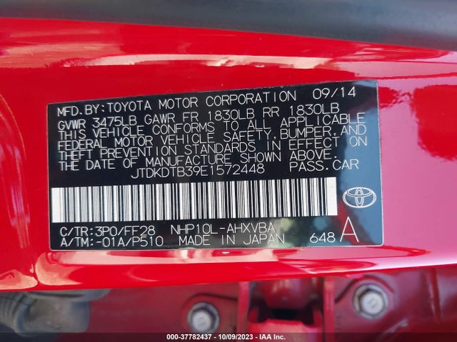 Toyota Prius C One/three/two/four 2014 JTDKDTB39E1572448 Image 9