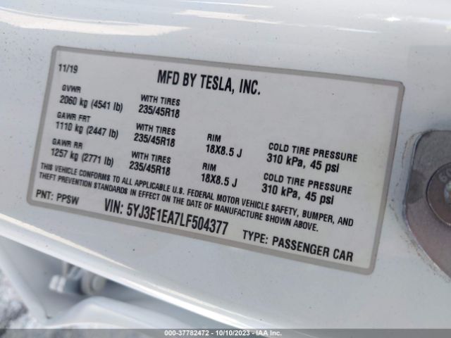 5YJ3E1EA7LF504377 Tesla Model 3 Standard Range