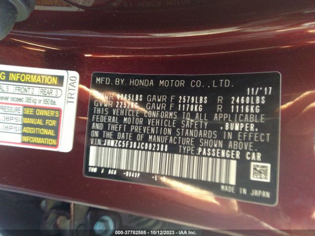 JHMZC5F30JC002388 Honda Clarity Plug-in Hybrid Touring