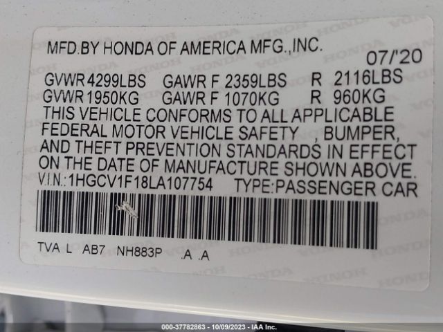 1HGCV1F18LA107754 Honda Accord Sedan Lx