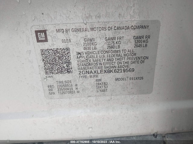Chevrolet EQUINOX LT 2019 2GNAXLEX8K6219569 Image 9