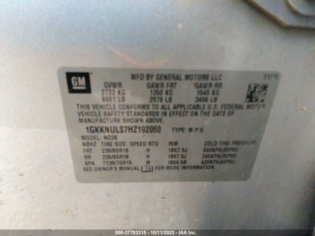 GMC Acadia Slt-1 2017 1GKKNULS7HZ192060 Image 9